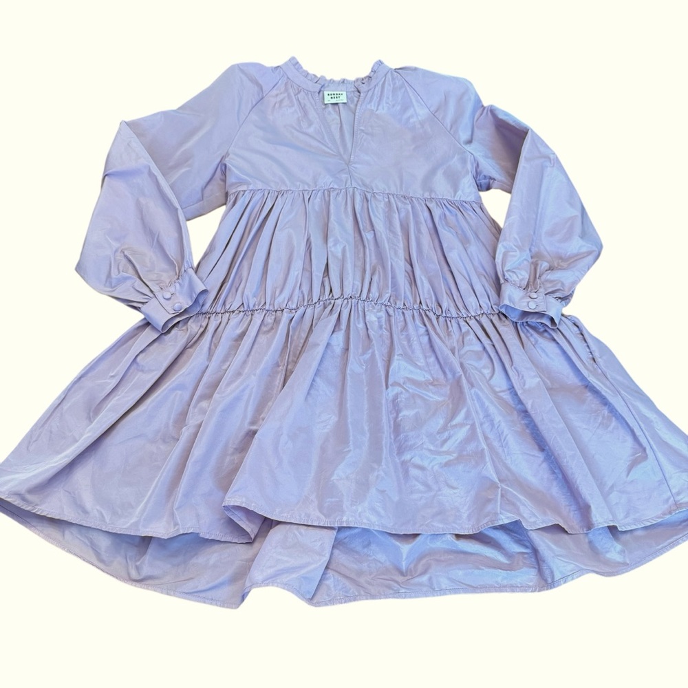 Aritzia Sunday Best Lilac Alice Taffeta Oversized Babydoll Dress Pockets XXS - Picture 4 of 10